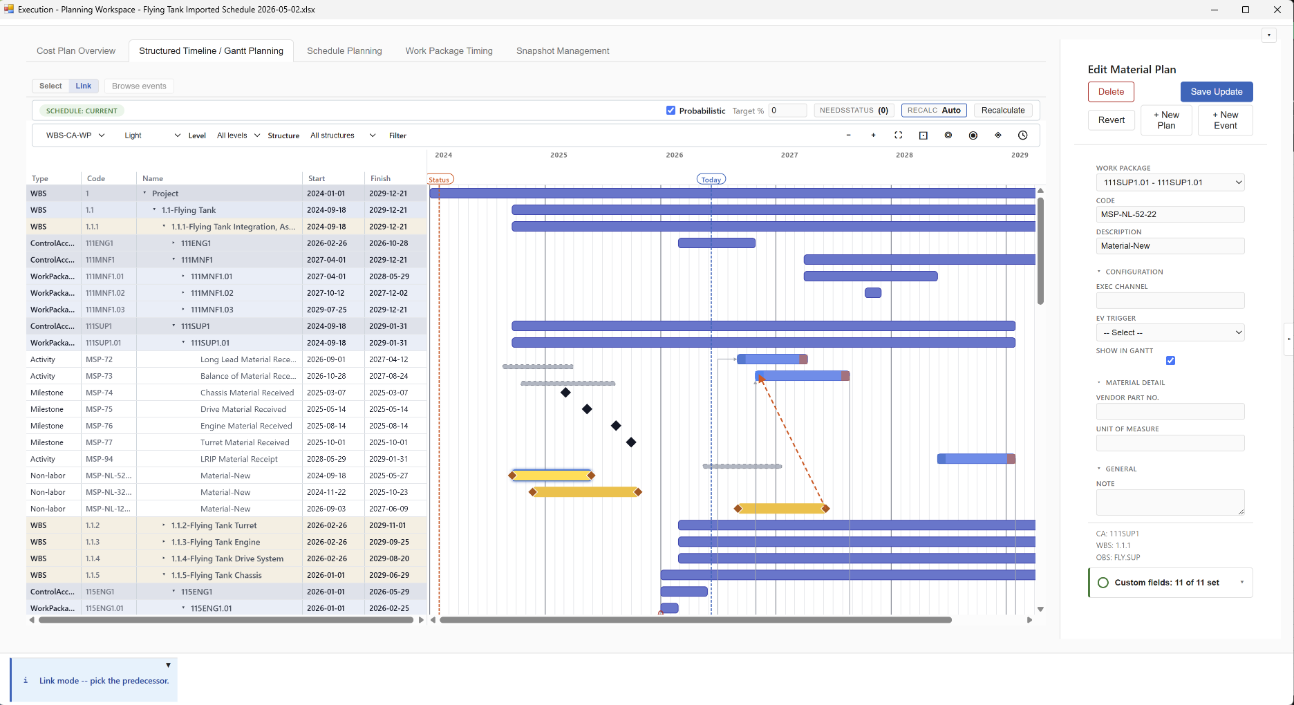 Schedule gantt view in ProjectXL